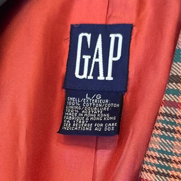 GAP 80's pink three buttons pink plaid vintage blazer size Large - Picture 3 of 9